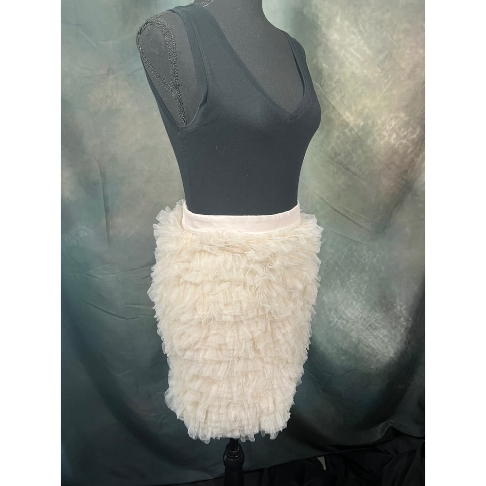 Ann Taylor Cream Ivory Tiered Ruffle Tulle Mini Skirt Size 2 Romantic Balletcore - Picture 3 of 7